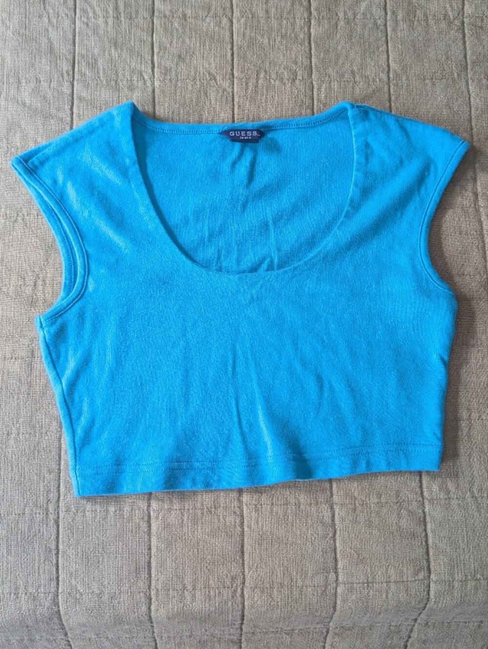 Vintage Y2K 90s Guess Cropped Blue Cap Sleeve Tee
